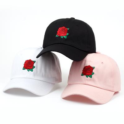 China COMMON Red Rose Flower Baseball Cap Women Snapback Hat With Female Hip Hop Dad Hat Wholesale for sale