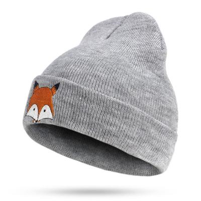 China New fashion JOINT Fox embroidery knit beanies hat winter hat high quality man woman for sale