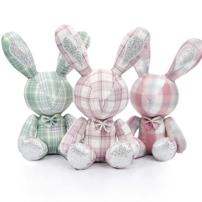 China Plush Easter Bunny Plaid Plush Toys Stuffed Toys Cute Sequin Rabbit Stuffed Plush Doll for sale