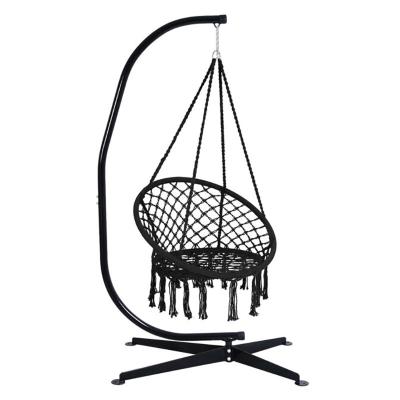 China Nordic Stylish Cotton Rope Macrame Swing Hammock Chair with Durable Hanging Kits and C Shape Swing Stand for sale