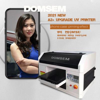 China Garment Shops DOMSEM 3050 A3+ UV Inkjet Flatbed Printer Dual Heads 3D Embossed Printing for sale