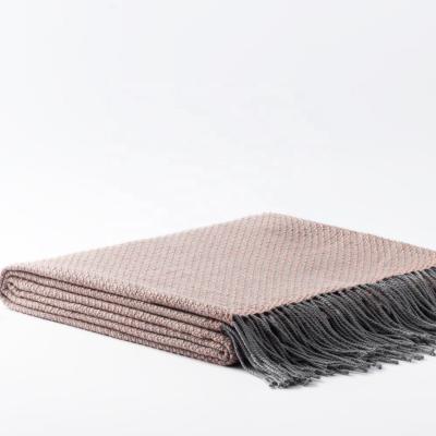 China Jacquard Yarn Blanket Wool-acrylic Dyed Pink Gray Woven Throw Blankets China Thick Wool Blanket Winter Bedding Throws for sale