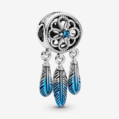 China Beautiful 925 Sterling Silver Blue Enamel Dreamcatcher Charms Fine Jewelry Womens DIY Bracelet 2021 Fit Mother's Day Gifts Necklaces for sale