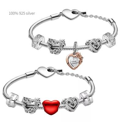 China 925 Sterling Silver European Original Glitter Bracelet Mother's Day Love You Bracelet Set Suitable For Women Diy Fashion Beaded Jewelry for sale