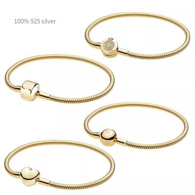 China Original European Bangle Gold Moments Heart Glitter Clasp With Crystal Bracelet Fit Bangle 925 Sterling Silver Charm Jewelry for sale