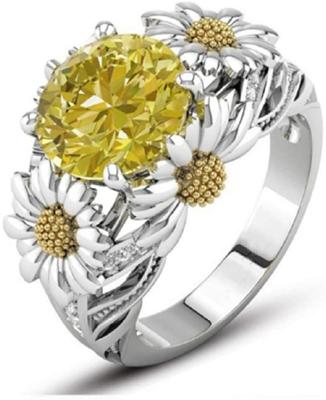 China Antioxidation & no fade 2021 Floral Fit Wedding and Lady's Gift 925 Sterling Silver Daisy Flower Ring Zircon Luxury Sunflower for Valentine's Day for sale