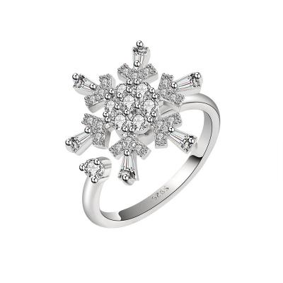 China Antioxidation & Do Not Fade Snow Flower Women Ring Silver Zircon Rings Turn Crystals Fine Jewelry Fit Girls Gift for sale