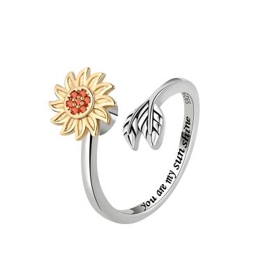 China Antioxidation & Don't Fade Not Hot You Are My Sunflower Ring 925 Sterling Silver Adjustable Wrap Open Sunflower Rings Fine Fit Women Jewelry for sale