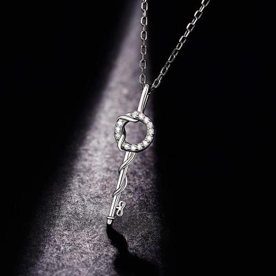 China CLASSIC 925 Sterling Silver Key of Love Necklace White Zircon Glitter Pendant Chain For Women Birthdays Fine Jewelry for sale