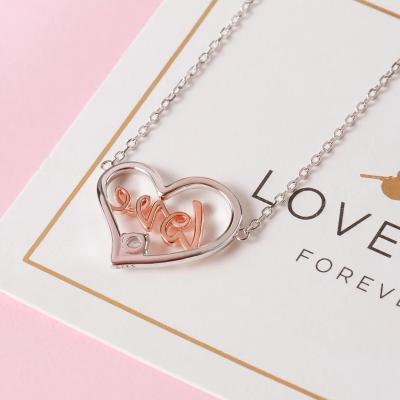 China CLASSIC Wholesale 925 Sterling Silver Heart Pendant Necklace with Sparkling Zircon and Rose Gold Love Exquisite Jewelry Gift for lady for sale