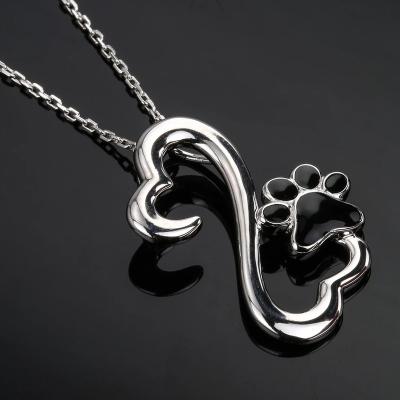 China CLASSIC 925 Sterling Silver Double Love Cat and Dog Paw Pendant Necklace New Fashion Ladies Jewelry Gift Hot Sale for sale