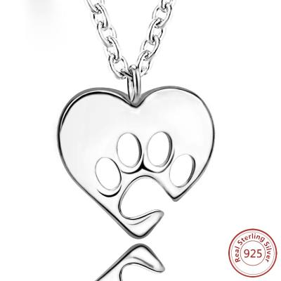 China CLASSIC 100% Real 925 Sterling Silver Dog Paw Heart Necklaces Beautiful Necklace Women Pendant Jewelry Gift For Dog Lover Hot for sale