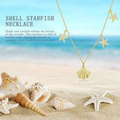 China 925 Sterling Silver Starfish Shell Gold Color CLASSIC Luxury Zircon Necklace Chain Pendant Fine Jewelry For Women Mother's Day Gifts for sale