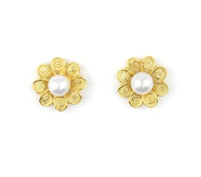 China Antioxidation & non fade 18k gold plated 925 Sterling Silver Portuguese Filigree Daisy EARRINGS freshwater pearl Viana Portugal antique traditional for sale