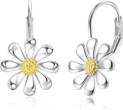 China Hot Classic 925 Sterling Silver 18K White Gold Plated Flower Jewelry Sunflower Dangle Drop Earrings For Women for sale