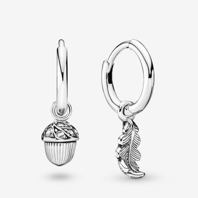 China Classic S925 Sterling Silver Acorn and Leaf Circle Stud Earrings for sale