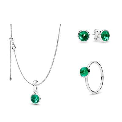 China FASHIONABLE 925 Sterling Silver Green Crystal Women's Droplet Stone Ring Birthstone Droplet Ring 925 Necklace and Earring Set for sale