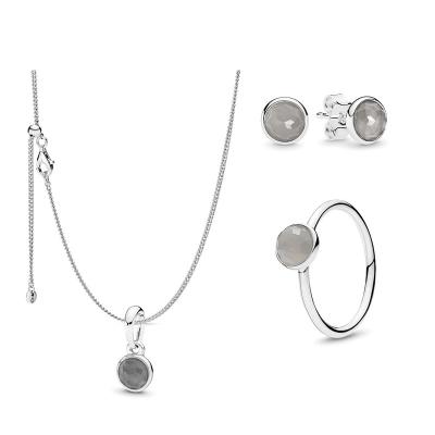 China FASHIONABLE 925 Sterling Silver Gray Necklace And Droplet Birthstone Ring Jewelry Moonstone Earrings Set Women Fit Part for sale