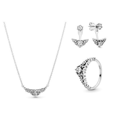 China FASHIONABLE Wholesale Silver Tiara Crown Cubic CZ Jewelry Set Women Necklace Ring Ring Earrings S925 Sterling Luxury for sale