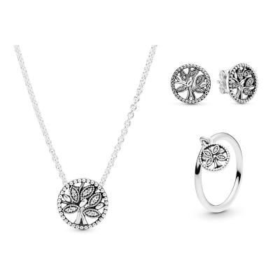 China 2022 925 Sterling Silver Wholesale Women Luxury TRENDY Tree of Life CZ Necklace and Earrings Jewelry Set for Party and Wedding for sale