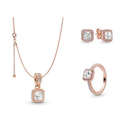 China TRENDY personalized charm 925 sterling silver rose gold plated heart pendant hot necklace and earring for girl jewelry set for sale