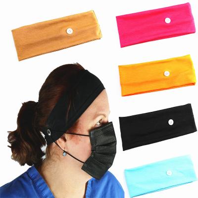 China Eco-Friendly Fabric Elastic Wide Headband With Button Solid Color Bars Headbands With Buttons for sale