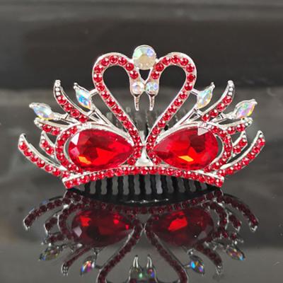 China Fashionable Hot Cute Rhinestone Swan Crown Hair Accessories Hair Combs For Kids for sale