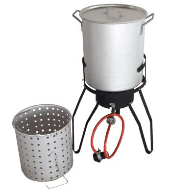 China Outdoor Aluminum Gas Cooker Turkey 41.5QT Deep Fryer with Portable Strainer Gas Pot with Buner Stove for sale