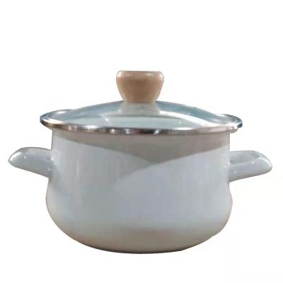 China Home Sustainable Enamel Steel White Round Stock Pot Soft Casserole Cooking Pot With Handle Customized Designs for sale