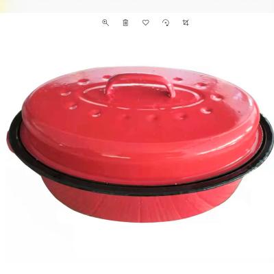 China Easily Cleaned Home Oval Enamel Coated Red Chicken Roaster Cooking Handle / Cookware / Baker's Pot for sale