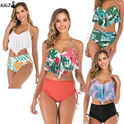 China 2019 New Europe and America bikini swimwear Anti-UV border high sizes ruffle bikini two-piece swimsuit for women for sale