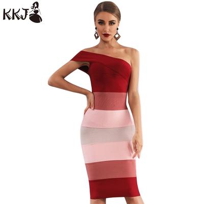 China 2019 Anti-Static New Design One Shoulder Bodycon Dress Multicolor Dress Women Clothing Fashion for sale