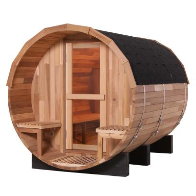 China Cedar Wood Barrel Sauna With Traditional Outdoor Traditional 4-6 Person Wood Burning Stove for sale