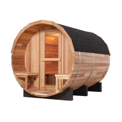 China Wholesale Canadian Traditional Cedar Outdoor Steam Sauna Room Traditional Barrel Sauna With Wood Stove for sale