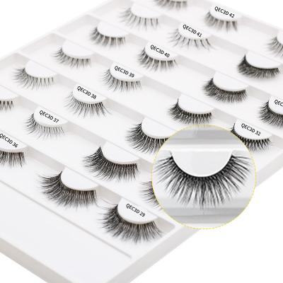 China Natural Wholesale False Lashes Private Label Packaging Handmade Vegan 3D Lashes Clear Synthetic Lashes Strip Faux Fiber Lashes for sale