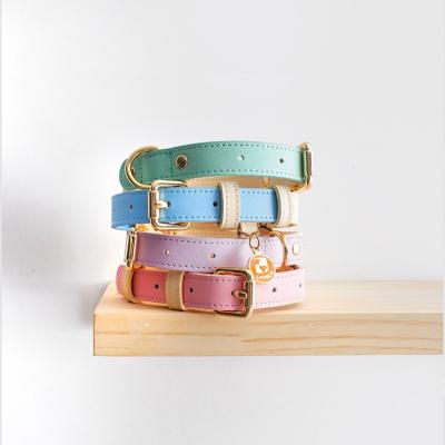 China Custom Made Quick Release Factory Outlet Eco-Friendly Luxury Real Leather Soft Adjustable Pet Cat Dog Collar for sale