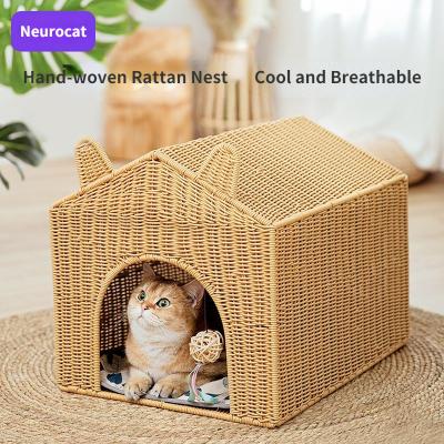 China Rattan Breathable Cat Litter House Universal Four-Season Closed Breathable Washable Cool Hand-prepared Summer Dog Pet Litter for sale