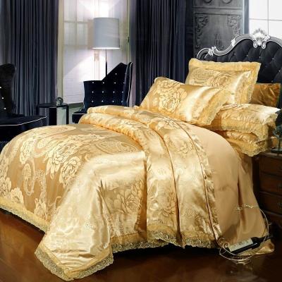 China Nondisposable Factory Style European Satin Jacquard Bedding Sets Tencel Modal Lace Sheet Sets Luxury Four Piece Set for sale