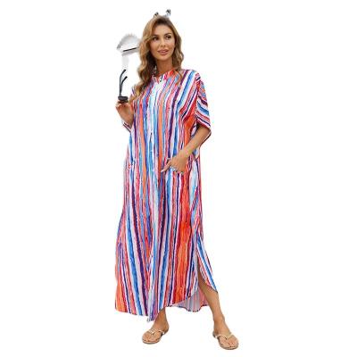 China Mesh Fabric Women Caftan Plus Size Casual Swimwear QUICK DRY Beach Kimono Kaftans Style Cover Up Long Dress for sale