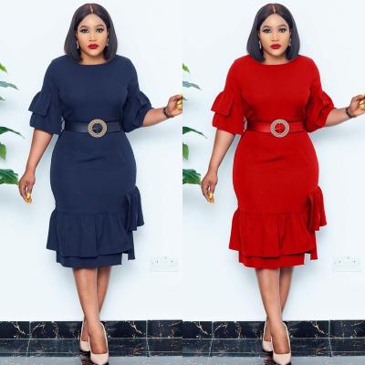 China Breathable New Arrivals Half Sleeve Plus Size Ladies Dress Solid Color Dress For Women for sale