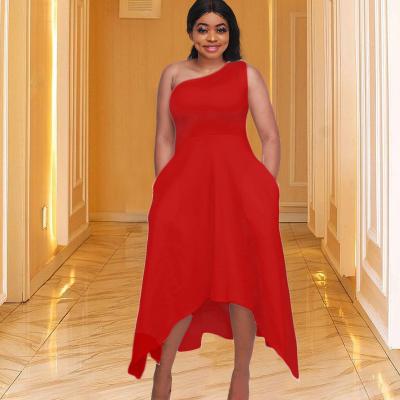 China 2022 Solid Color Bow One-shoulder Formal Dress Breathable Sexy Plus-Size Dress Wholesale Elegant Dresses Large for sale