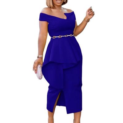 China Breathable Fashion Women's High Waist MIDI Dress 2022 Solid Color Plus Size Dress for sale