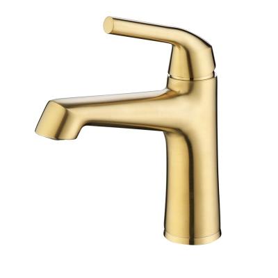 China Modern High Quality Bathroom Sink Faucet Countertop Single Handle Brushed Gold Lavatory Faucet for sale