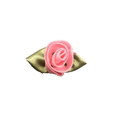 China Garment Accessory Gold Supplier Custom Logo Velvet Pouch Embroidered Rose Satin Ribbon Handmade Flowers Applique for sale