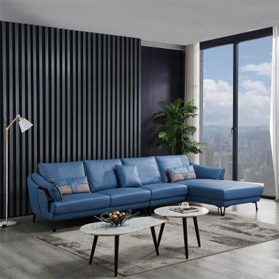 China Modern Sofa Set Living Room Sectional Furniture Blue Leather Sofa For Home for sale