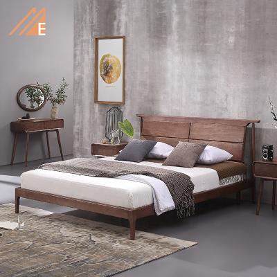 China Modern Hotel Furniture Home Solid Wood Bed Set Wooden Bedroom King Queen Size Double Bed for sale