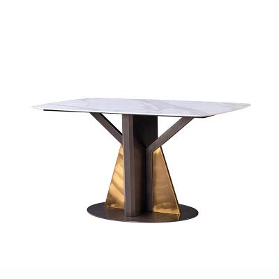 China Modern Modern Dining Room Furniture Steel Frame Metal Table Leg Dining Table Set Metal Marble Top Table for sale