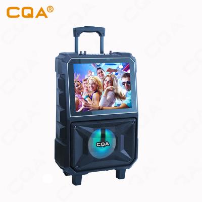 China 14 Inch Wireless Video Outdoor Trolley Loudspeaker Blue Tooth Loudspeaker With LCD Screen for sale