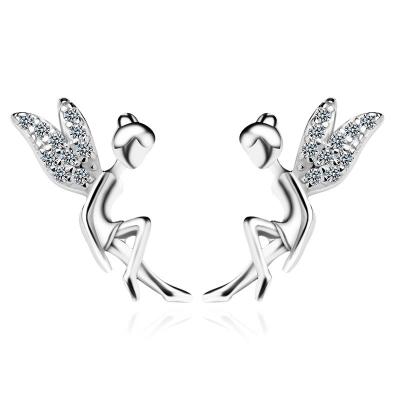 China 2021 Korean Hot Selling Simple Fashion Girl's Simple Angel Wings United Stud Earrings Silver Jewelry New Earrings For Women for sale