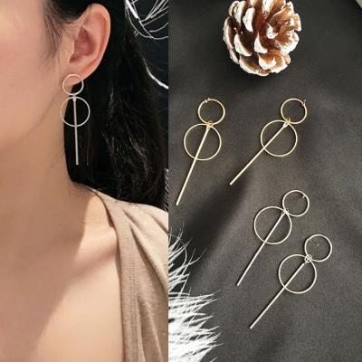 China Simple Retro Korean Popular Gold Circle Circle Tassel Circle Dangle Earrings Fashion Retro Long Dangle Earrings For Women for sale